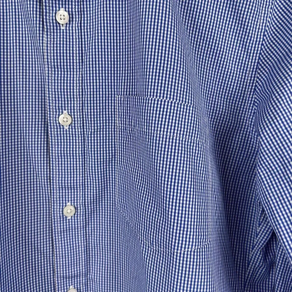 Thompson Shirtings by J.Crew Shirt Mens M Blue Micro Plaid 80s 2 Ply Long Sleeve